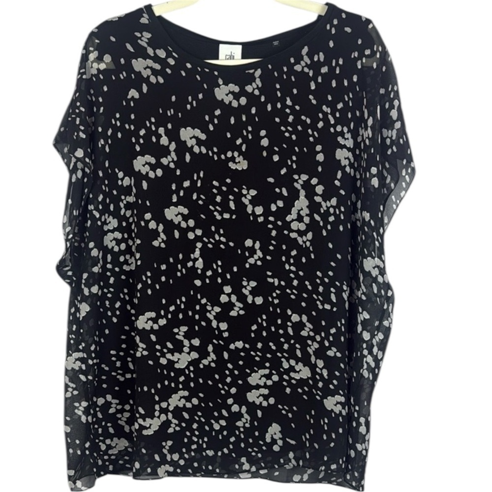 CAbi Cosmos Night Sky Black and Gray Short Sleeve Blouse Size XL